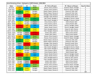 Jones Elementary School - Kindergarten CAMP Schedule[removed]Dates[removed]