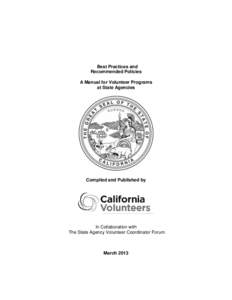 Policy Manual for Volunteer Programs at State Agencies Agencies Agencies Policy Manual