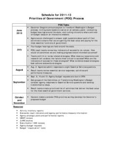 Schedule for[removed]Priorities of Government (POG) Process • Governor Gregoire announces plan to Transform Washington’s Budget process, inviting state leaders to serve on an advisory panel, conducting