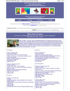 Mental Health Therapists - Gainesville and Ocala, Florida  Page 1 of 2 WILLIAM E. BENET, PH.D., PSY.D. Benet Clinical Assessment