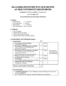 DAS LEHRAMTSSTUDIUM IN GESCHICHTE AN DER UNIVERSITÄT REGENSBURG Lehramt Geschichte vertieft (= Gymnasium) nach der alten LPO  I. FACHWISSENSCHAFTLICHES STUDIUM