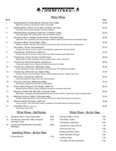 White Wines Bin # Price  1