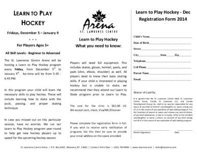 LEARN TO PLAY  Learn to Play Hockey - Dec Registration Form[removed]HOCKEY