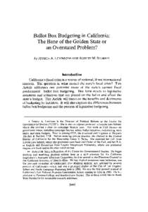 Ballot Box Budgeting in California: The Bane of the Golden State or an Overstated Problem? by JESSICA A. LEVINSON* AND ROBERT M. STERN**