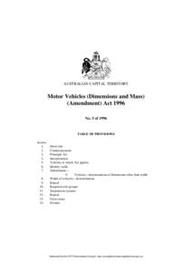 AUSTRALIAN CAPITAL TERRITORY  Motor Vehicles (Dimensions and Mass) (Amendment) Act 1996 No. 5 of 1996