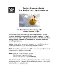 Yankee Homecoming & The Newburyport Art Association 2nd Annual Artist Clean Sweep Sale Saturday August 6, 11-5pm