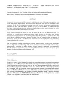 LABOUR PRODUCTIVITY AND PRODUCT QUALITY:  THEIR GROWTH AND INTER- INDUSTRY TRANSMISSION IN THE U.K[removed]TO 1990.