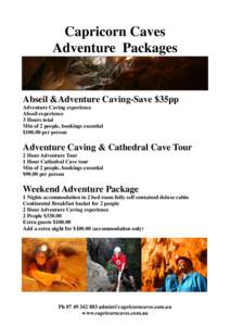 Capricorn Caves Adventure Packages Abseil &Adventure Caving-Save $35pp Adventure Caving experience Abseil experience