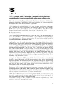 ACEA response to the Commission Communication on the future competition law framework applicable to the motor vehicle sector