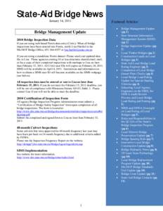 State-Aid Bridge News January 14, 2011 Featured Articles: •