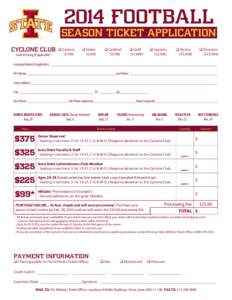 2014 Football  Season Ticket Application Cyclone Club Level of Giving (if applicable):