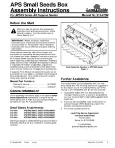 APS Small Seeds Box Assembly Instructions For APS15 Series All Purpose Seeder Manual No. 313-473M