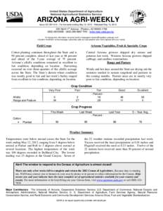 ARIZONA AGRI-WEEKLY Issue AZ-CW1319 – For the week ending May 12, [removed]Released May 13, [removed]North 1st Avenue · Phoenix, AZ[removed][removed] · ([removed]FAX · www.nass.usda.gov/az To receive this