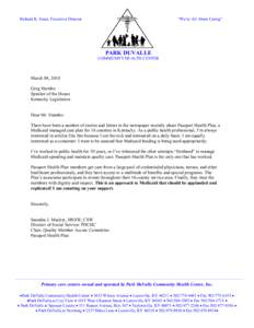 Saundra J. Mucker, MSSW, CSW: Director of Social Service, Park Duvall Community Health Center - Letter of Support - Testimonials - Press Center - Passport Health Pln