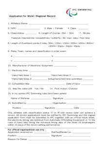 Application for World or Regional Record