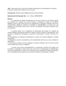 Titre : Interactions entre la structure des lipides membranaires de mitochondries et la fonction d’enzymes associées chez l’huître Crassostrea gigas