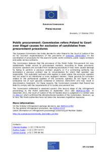 EUROPEAN COMMISSION  PRESS RELEASE Brussels, 17 October[removed]Public procurement: Commission refers Poland to Court