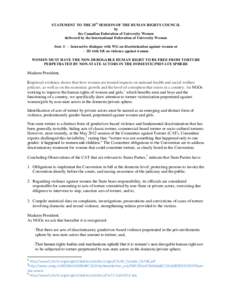 STATEMENT TO THE 20th SESSION OF THE HUMAN RIGHTS COUNCIL by the Canadian Federation of University Women delivered by the International Federation of University Women Item 3: - Interactive dialogue with WG on discriminat