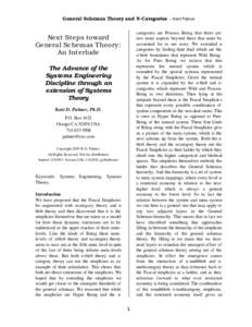 General Schemas Theory and N-Categories -- Kent Palmer categories are Process Being that there are two more aspects beyond these that must be accounted for in our story. We extended ncategories by finding their dual whic