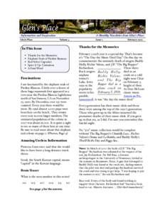 Information and Inspiration Glen’s Place A Monthly Newsletter from Glen’s Place Volume 4