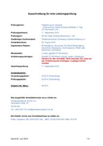 Ausschreibung für eine Leistungsprüfung  Prüfungsform: Feldprüfung für Hengste - Zuchtrichtung Fahren/Interieur/Gelände (1 Tag)