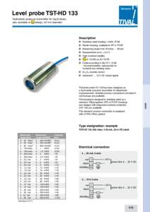 Level probe TST-HD 133  Hydrostatic pressure transmitter for liquid levels, also available in design, 40 mm diameter  Description