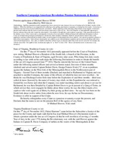 Southern Campaign American Revolution Pension Statements & Rosters Pension application of Michael Hoover S5560 Transcribed by Will Graves f17VA[removed]