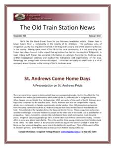 The Old Train Station News Newsletter #24 February[removed]We’d like the thank Fraser Dunn for our February newsletter article. Fraser lives in