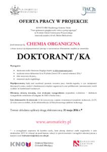 OFERTA PRACY W PROJEKCIE SONATA BIS Narodowego Centrum Nauki: 