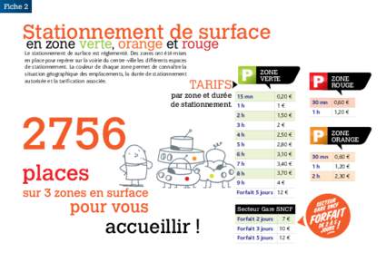 Fiche 2  Stationnement de surface Le stationnement de surface est réglementé. Des zones ont été mises en place pour repérer sur la voirie du centre-ville les différents espaces de stationnement. La couleur de chaqu