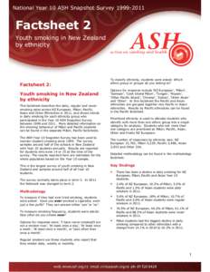 National Year 10 ASH Snapshot Survey[removed]Factsheet 2 Youth smoking in New Zealand by ethnicity