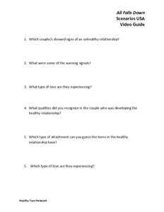 All Falls Down Scenarios USA Video Guide 1. Which couple/s showed signs of an unhealthy relationship?  2. What were some of the warning signals?