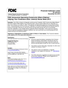 Financial Institution Letter FIL[removed]November 25, 2014 Federal Deposit Insurance Corporation 550 17th Street NW, Washington, D.C[removed]