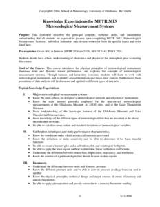 Copyright© 2004, School of Meteorology, University of Oklahoma. RevKnowledge Expectations for METR 3613 Meteorological Measurement Systems Purpose: This document describes the principal concepts, technical skill