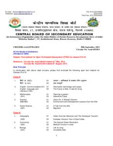 CBSE/DIR (Arti)/OTBA[removed]30th September, 2013 Circular No: Acad[removed]All the Heads of Institutions