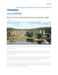 Page 1 of 2 http://blog.newinhomes.com/news/become-part-muskoka-history-lakeside-lodge/ Become a Part of Muskoka History at Lakeside Lodge By Lucas | on June 19, 2014