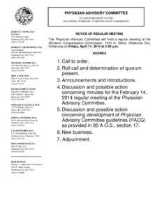 PHYSICIAN ADVISORY COMMITTEE AN ADVISORY BODY TO THE OKLAHOMA WORKERS’ COMPENSATION COMMISSION LEROY E. YOUNG, D.O. Chairman