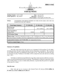 HB11-1162 Colorado Legislative Council Staff Fiscal Note FINAL FISCAL NOTE Drafting Number: LLS[removed]