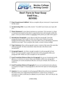         Don’t Turn in Your Essay 