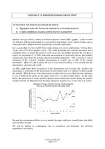 Exercise 2: A statistical process control chart  At the end of this exercise you should be able to: a. Aggregate data into the format required for a binomial outcome b. Create a statistical process control chart for a pr