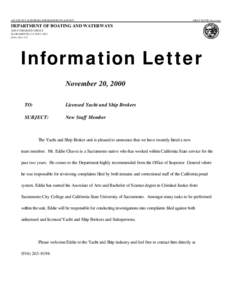 +STATE OF CALIFORNIA-THE RESOURCES AGENCY  GRAY DAVIS, Governor DEPARTMENT OF BOATING AND WATERWAYS 2000 EVERGREEN STREET