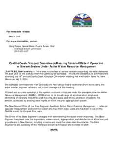 For immediate release: May 6, 2005 For more information, contact: Craig Roepke, Special Water Projects Bureau Chief Interstate Stream Commission[removed]