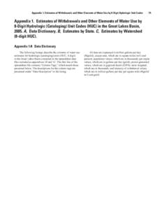 Appendix 1. Estimates of Withdrawals and Other Elements of Water Use by 8-Digit Hydrologic Unit Codes    75  Appendix 1.  Estimates of Withdrawals and Other Elements of Water Use by 8-Digit Hydrologic (Cataloging) 