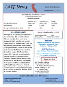 LAIF News  Quarterly Review December 31, 2013  Pooled Money Investment Account