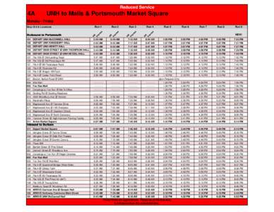 Reduced Service  4A UNH to Malls & Portsmouth Market Square Run 4