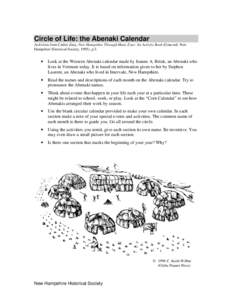 Circle of Life  Circle of Life: the Abenaki Calendar Activities from Cathie Zusy, New Hampshire Through Many Eyes: An Activity Book (Concord: New Hampshire Historical Society, 1995), p.3.