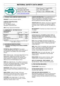 MATERIAL SAFETY DATA SHEET Accensi Pty Ltd Narangba, Qld 4504 Phone: ([removed]www.accensi.com.au