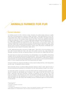 Areas of Concern[removed]ANIMALS FARMED FOR FUR Current situation Fur farming accounts for 85% of all furs in trade. Denmark is the world’s largest producer of quality skins with an annual production of around 18