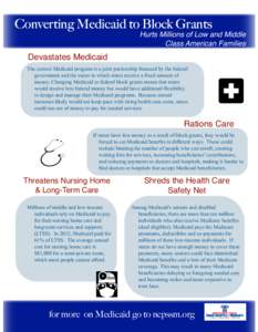 Converting Medicaid to Block Grants  Hurts Millions of Low and Middle Class American Families  Devastates Medicaid