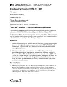 Broadcasting Decision CRTC[removed]PDF version Route reference: [removed]Ottawa, 22 July[removed]Fabmar Communications Ltd.